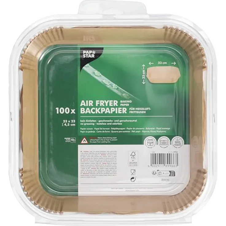 PAPSTAR 100 Backpapiere 23 cm x 23 cm x 4,5 cm braun für Heißluftfritteusen