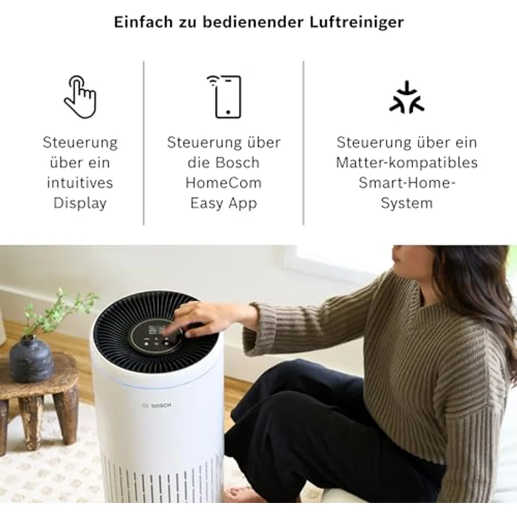 Bosch Air 6000i, App-gesteuerter Luftreiniger für Räume bis 125 m², 4-in-1 Luftfilter, Smart Sensor, Automatikmodus, Ruhemodus (< 25 dB(A)), CADR 600 m³/h – Bild 3