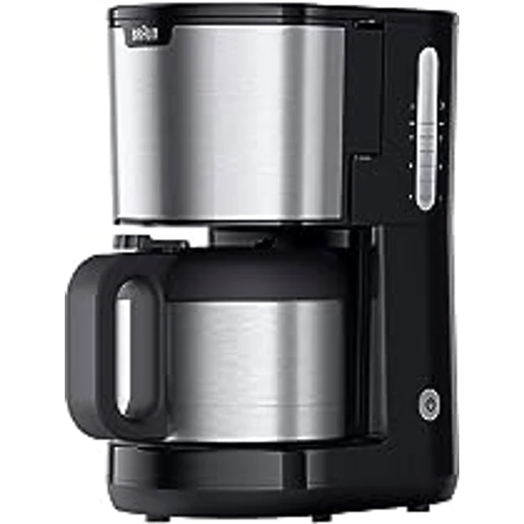Braun PurShine KF1505 BK Filterkaffeemaschine, 1,2L Edelstahl-Thermokanne für bis zu 9 Tassen, OptiBrew-System, Tropf-Stopp-Funktion, schwenkbarer Filterkorb, Automatische Abschaltung, 1000W, Schwarz – Bild 1