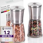 freegreen® GERMANY Salz und Pfeffermühle 2er Set [14cm] mit verstellbarem Keramik-Mahlwerk I Salzmühle I Gewürzmühle I Chilimühle I [Ohne Gewürzinhalt] I Küchenhelfer I Geschenkidee I Inkl. Kochbuch