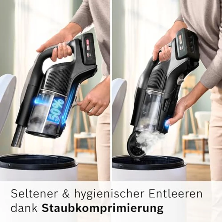 Bosch Akku-Staubsauger Unlimited 10 BTS1042GQC, kabellos mit MicroClean Technology, HEPA-Filter, TFT-Display, 2x 4Ah Akku, LED-Licht, grau – Bild 5