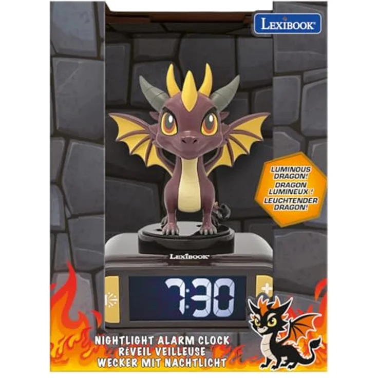 Lexibook Drache Nachtlicht-Wecker RL800DRA mit LCD-Bildschirm, 6 klingeltonbasierten Drachen-Sounds und Schlummerfunktion – Bild 5