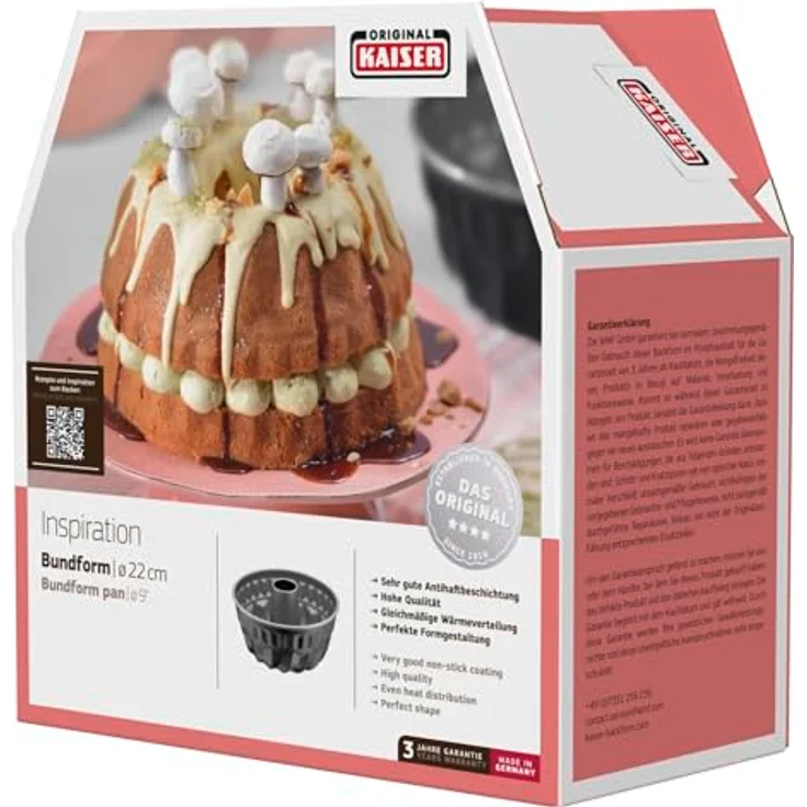 Kaiser Inspiration Bund-- Gugelhupfform Mini, Ø 16 cm, antihaftbeschichtet, Backform für 1-2 Rezeptportion, gleichmäßige Bräunung, schwarz – Bild 9