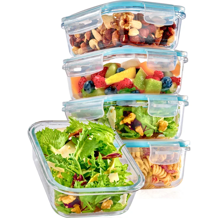 Niboline Praknu Glasbehälter mit Deckel 4er Set - 500 ml - Stapelbar & Luftdicht - BPA-frei - Spülmaschinenfest - Gefrierschrank und Mikrowellengeeignet - Glasklar – Bild 1