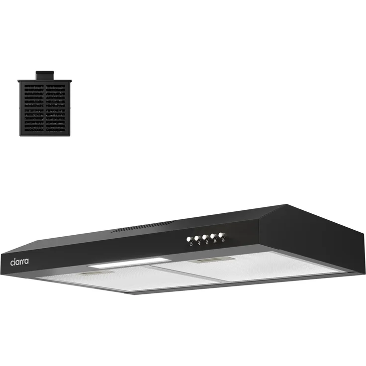 CIARRA Unterbauhaube VM6903DB, 60 cm Dunstabzugshaube mit 220 m³/h, Energieeffizienz A+, 3 Stufen, Umluft/Abluft, leise 61 dB, LED-Beleuchtung