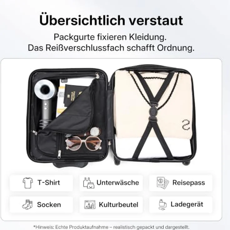 BEIBYE Underseat Koffer XS, 40x30x20 cm, Dunkelblau, RYANAIR-kompatibel, leicht, robuste Hartschaale, verstärkte Schutzecken – Bild 5