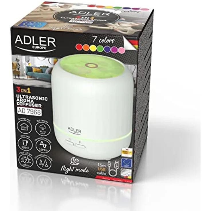 ADLER EUROPE AD7968 Ultraschall Duftöl Diffusor, 100ml, Luftbefeuchter, Stimmungslicht in 7 Farben – Bild 5