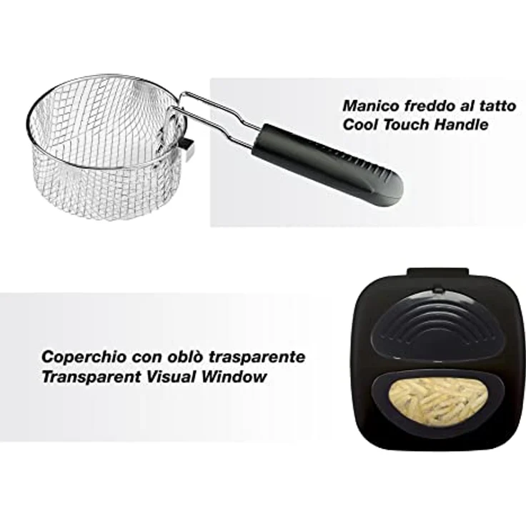 Beper P101FRI100 1 l elektrische Fritteuse, 950 W, herausnehmbarer Stahlkorb, Deckel mit Bullauge, waschbarer herausnehmbarer Filter, einstellbare Temperatur, rutschfeste Füße, schwarz – Bild 4