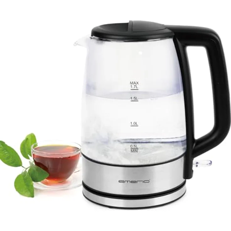 Emerio Glas-Wasserkocher WK-130126, 1,7 Liter, 2200 Watt, Schwarz-Transparent – Bild 5