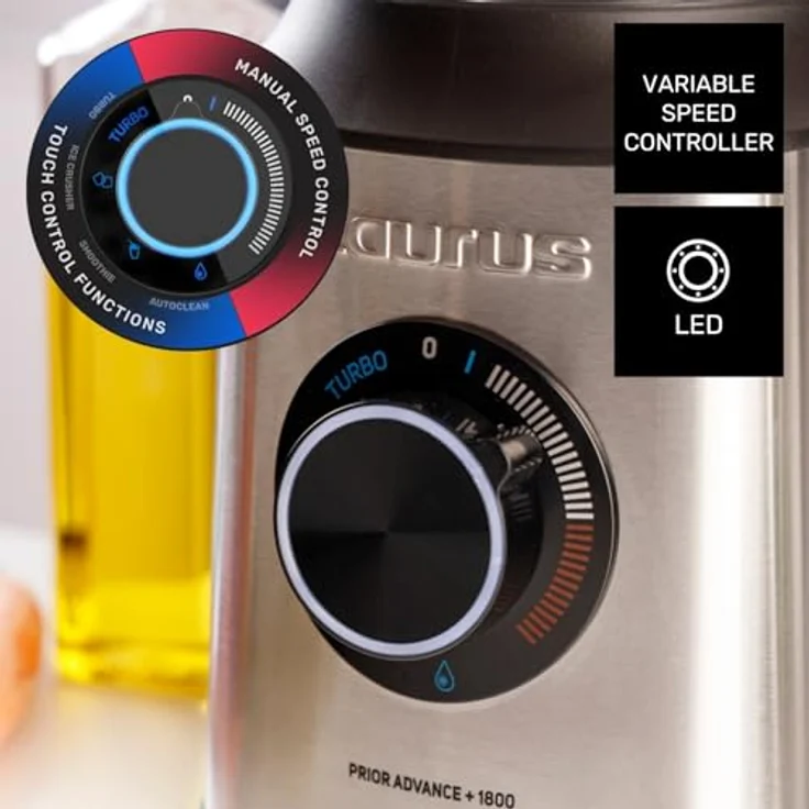 Taurus PRIOR ADVANCE+ 1800 Standmixer | 1800 W | 20 Turbo-Geschwindigkeiten + 4 Funktionen | Eiszerkleinerer | Smoothie | spülmaschinenfest | 6 Klingen | Fruchtfleischfilter + Transportbecher | – Bild 5