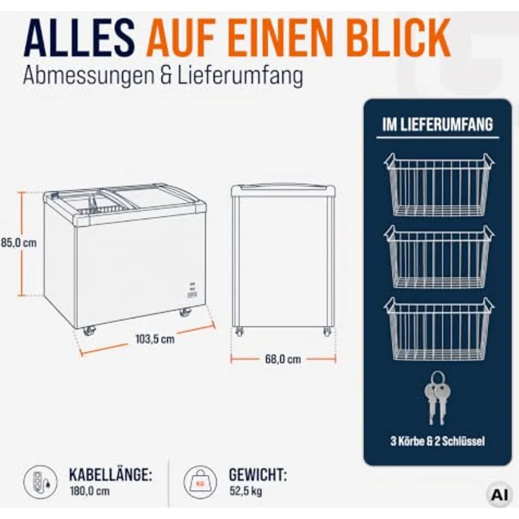 GASTROHERO Tiefkühltruhe 350, 273 Liter mit Glasschiebedeckel und 4 Rollen, abschließbar – Bild 5