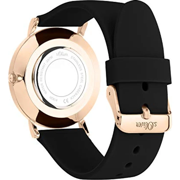 s.Oliver Damen Analog Quarz Armbanduhr SO-4183-PQ, 36 mm Metallgehäuse, schwarzes Silikonarmband, kratzunempfindliches Mineralglas, wasserdicht bis 3 ATM – Bild 5