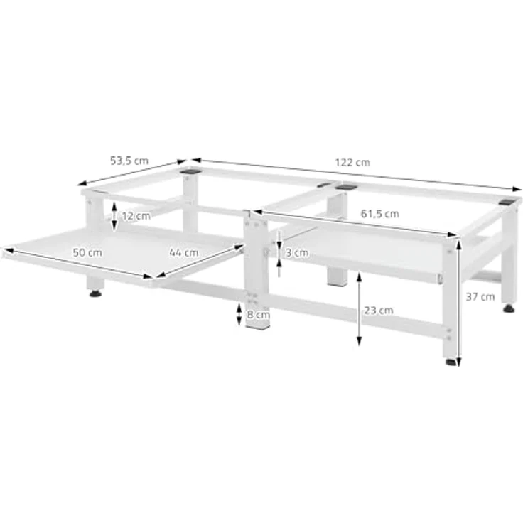 ML-Design Doppel Waschmaschinen-Untergestell mit 2 ausziehbaren Ablagen, Weiß, aus Stahl, bis 2x 150kg+10 kg, verstellbare Füße, Waschmaschinensockel 2-Fach, Doppeluntergestell Doppelpodest Erhöhung – Bild 5