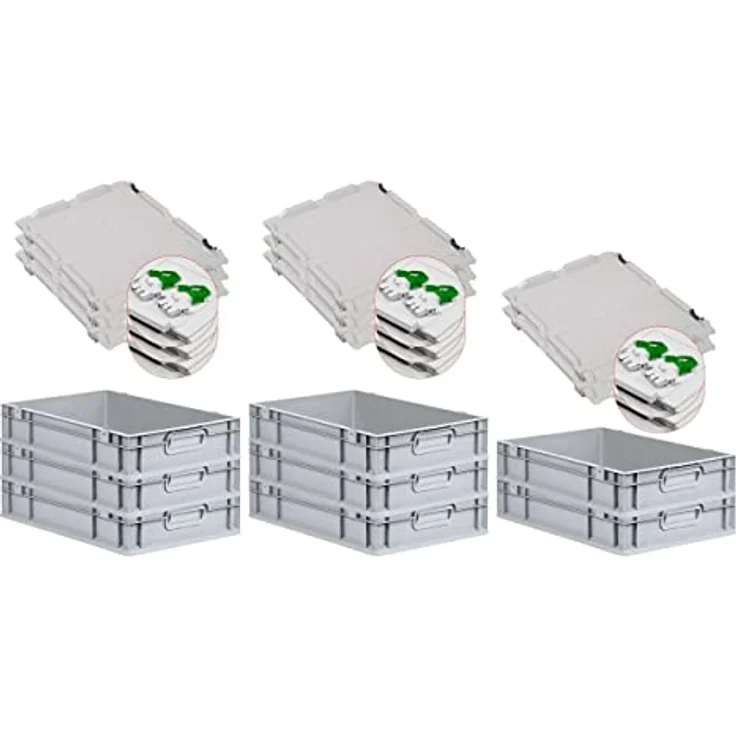 PROREGAL Eurobox NextGen Grip SuperSparSet 8x, Transportbox mit Scharnierdeckel, 23 L, grau, HxBxT 12x40x60cm, lebensmittelecht, robuste Kunststoffausführung – Bild 1