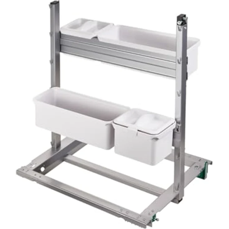 Kesseböhmer YouboXx-Set 3 Organisationssystem für Apothekerauszug, 6 Boxen (1,0 L und 2,1 L) mit weißen Deckeln und Trennteiler, silbergraue Trägerschienen – Bild 1