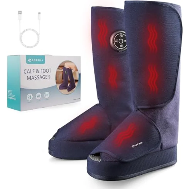 Aspria 2-in-1 Fußmassagegerät mit Luftkompression, Vibration und Wärmetherapie für geschwollene Beine, kabelloses Design (Blau) – Bild 1