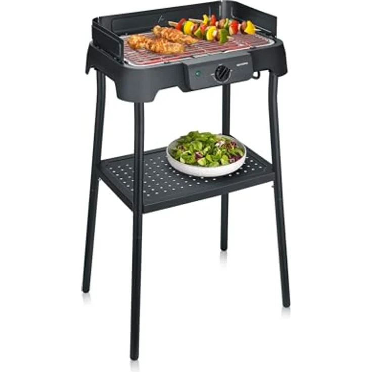 Severin PG 8596 Tischgrill mit Standfuß, Elektrogrill für Innen- & Außennutzung, 2000W, Temperaturen 40-220°C, 39x23cm, schwarze Grillplatte, einfache Reinigung – Bild 3