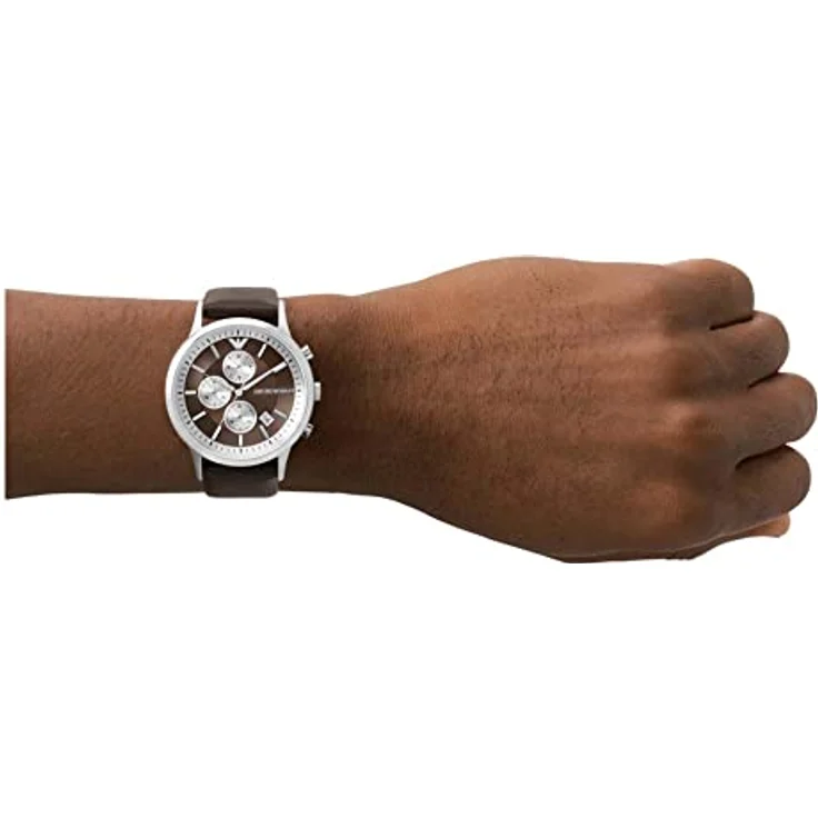Emporio Armani Uhr für Herren, Chronographenwerk, 43mm Edelstahlgehäuse mit ProPlanet Lederarmband, Braun – Bild 5