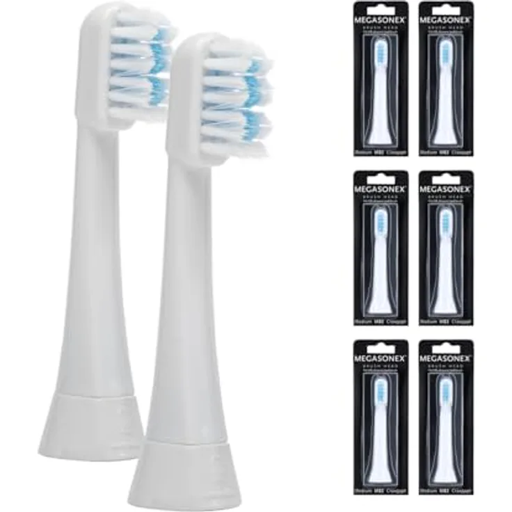 MEGASONEX 6x Bürstenköpfe zick zack - medium, ultrafeine Dupont Tynex Fasern, für gründliche Plaqueentfernung