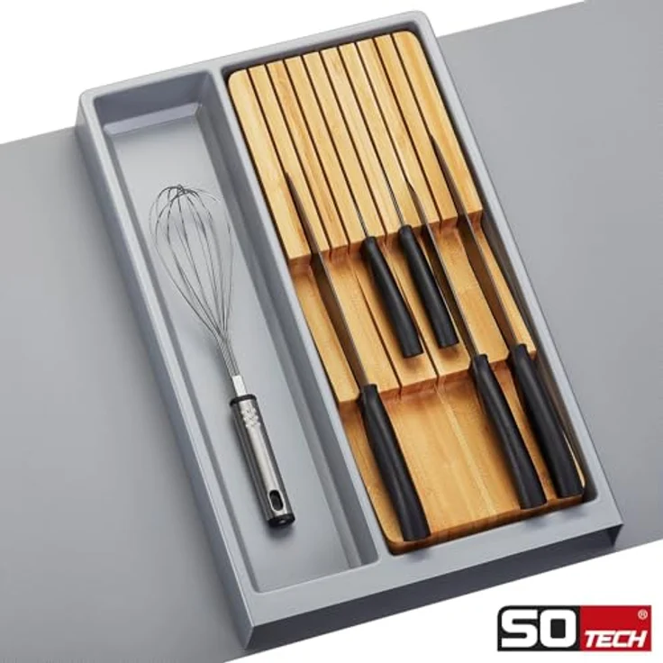 Orga-Box Mehrzweckeinsatz SEPARADO Individual silbergrau genarbt (300 x 474 x 51 mm) inkl. Bambus Messereinsatz für bis zu 9 Messer – Bild 3
