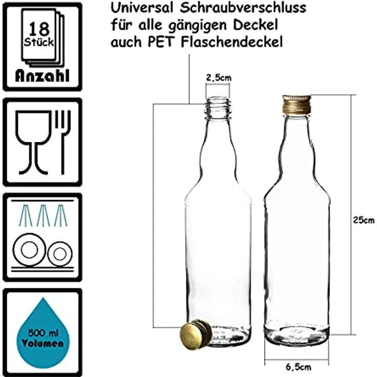 18x Glasflaschen 500ml mit Schraubverschluss in Gold - Flasche zum Befüllen – Bild 6