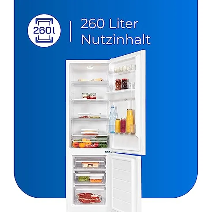 Exquisit Kühl-Gefrierkombination KGC265-70-WS-040D weiss | 260 l Nutzinhalt | Kühlgefrierkombination freistehend mit Wasserspender | Alarm | 4 Sterne gefrieren – Bild 4