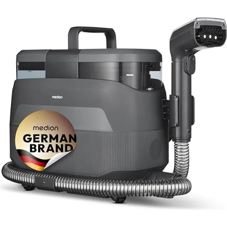 MEDION X10 UC Waschsauger, Nasssauger mit 1650 W Leistung, Kalt-/Heißwasser-Dampf, Frischwassertank 1250 ml, Schmutzwassertank 950 ml, Fenster-Aufsatz, Tragegriff & Rollen, MD100123