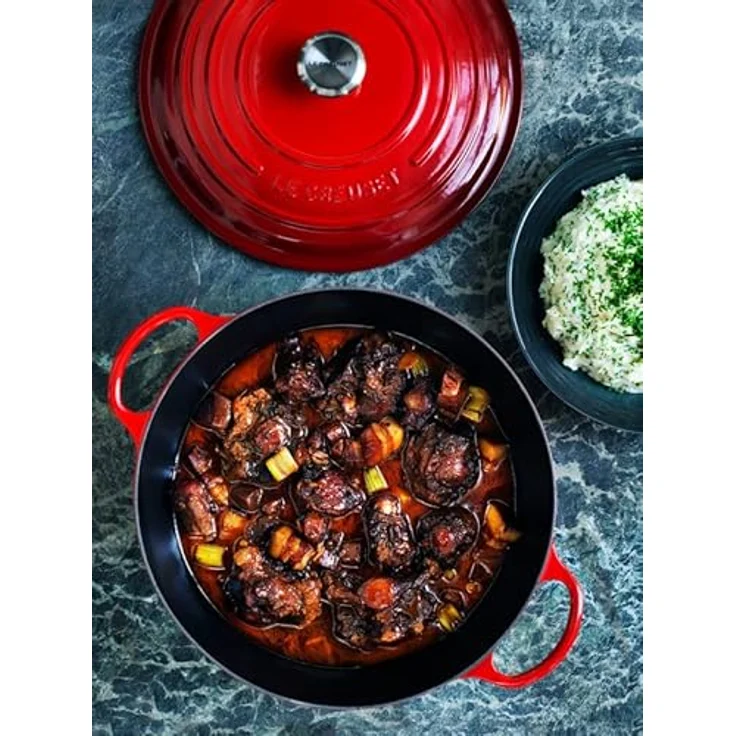 Le Creuset Signature Gusseisen-Bräter mit Deckel, Ø 32 cm, La Marmite, Rund, Für alle Herdarten und Induktion geeignet, Volumen: 7 l, Kirschrot – Bild 4