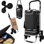 24MOVE® Einkaufstrolley Alegre, klappbar mit 55L Fassungsvermögen, integriertes Kühlfach, faltbarer 3in1 Trolley - Sackkarre und Tasche, bis 30kg belastbar, schwarz