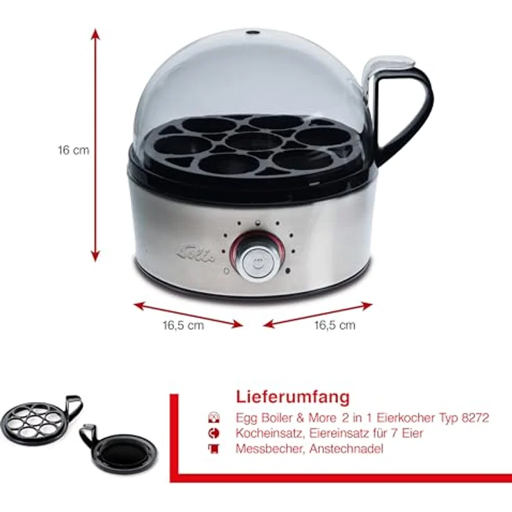 Solis of Switzerland Egg Boiler & More, Typ 8272, für bis zu 7 Eier, mit Cool-Touch-Griff, Timer und Edelstahlgehäuse – Bild 6