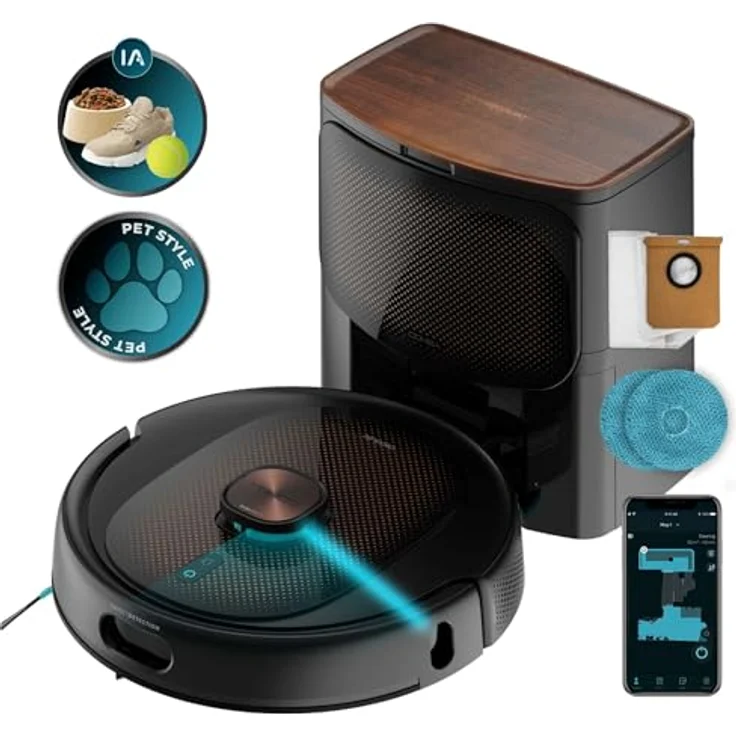 Cecotec Saugroboter Conga 10090 AI Spin Revolution Ultra Power Home Lifestyle, 10.000 Pa, App, Lasernavigation, Automatikentleerung, Künstliche Intelligenz, umgeht Objekte, 240 Minuten Akkulaufzeit, rot – Bild 1
