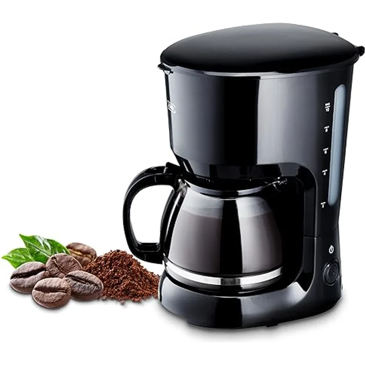 KHG Kaffeemaschine KA-128S, Filterkaffeemaschine mit Glaskanne, Permanentfilter, Warmhaltefunktion, Abschaltautomatik, Tropfstopp, schwarz, 1,25 Liter, 10 Tassen, 750 Watt – Bild 1