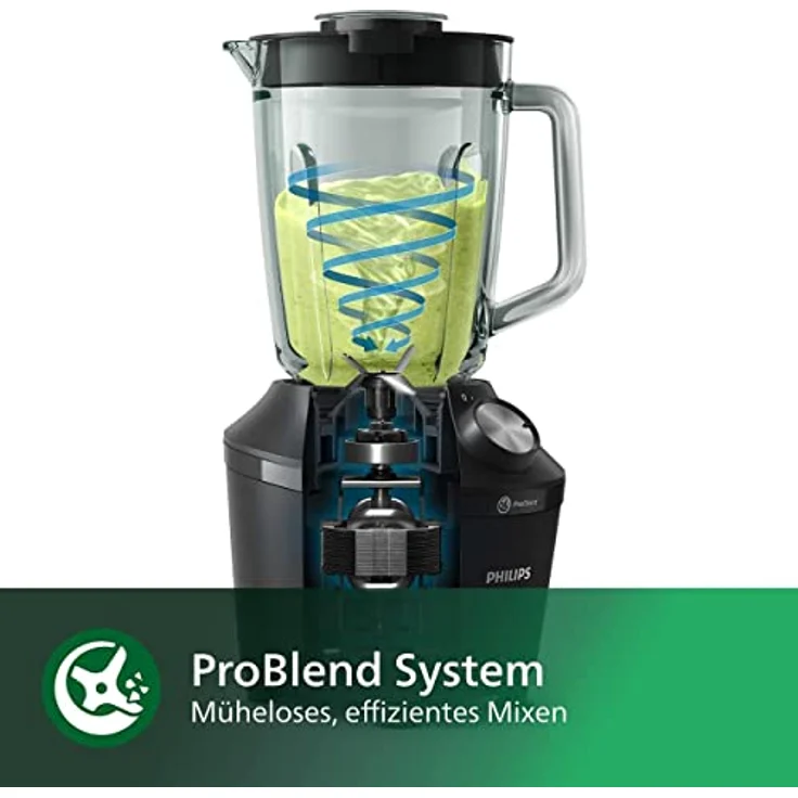 Philips HR2291-41 3000 Series Standmixer, 600W, 1,25L Mixbehälter, 2 Geschwindigkeiten, Puls-Funktion, Ice-Crush-Funktion, inkl. To-Go-Trinkflasche, schwarz – Bild 4