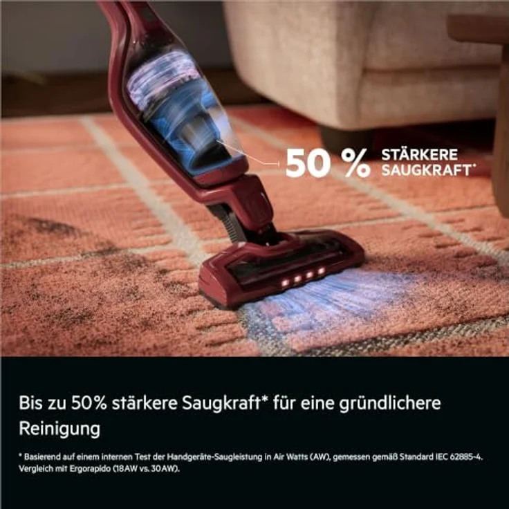 AEG Ergorapido Plus CX7-3-45CR, 2in1 Akku Staubsauger mit 50% stärkeren Saugkraft, rot – Bild 3