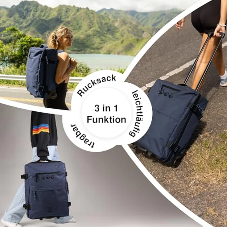 SONS OF ALOHA Backpacker Rucksack mit Rollen 3 in 1 - Handgepäck Koffer Kane Hybrid Backpack-Boardgepäck mit Rollen, 55 x 40 x 20 cm - wasserabweisend recyceltes PET, Ocean-blau - Multifunktionaler 2 in 1 Carry-On Rucksack-Trolley – Bild 5