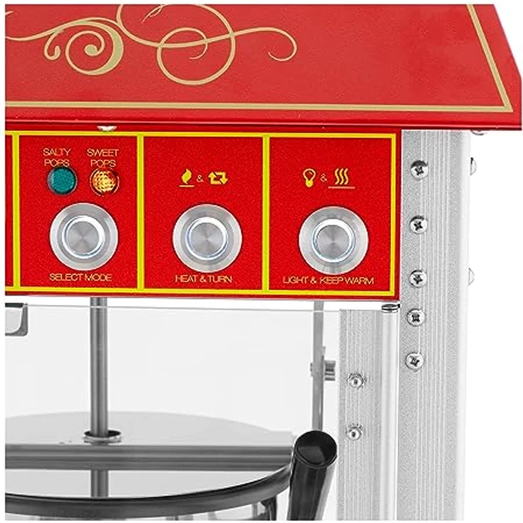 Royal Catering RCPW-16E.1-2F Popcornmaschine mit Wagen Retro-Design 150 / 180 °C 2 Temperaturen für süßes und salziges Popcorn rot Popcornmaker Popcorn-Automat – Bild 2