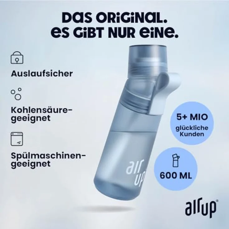 air up® Trinkflasche (600 ml) für Schule, Sport, Gym | inkl. 5 zuckerfreien Duft-Pods & Strohhalm | Blaue Wasserflasche mit Geschmack - Kinder, Jungen, Mädchen | Kohlensäure-geeignet – Bild 4