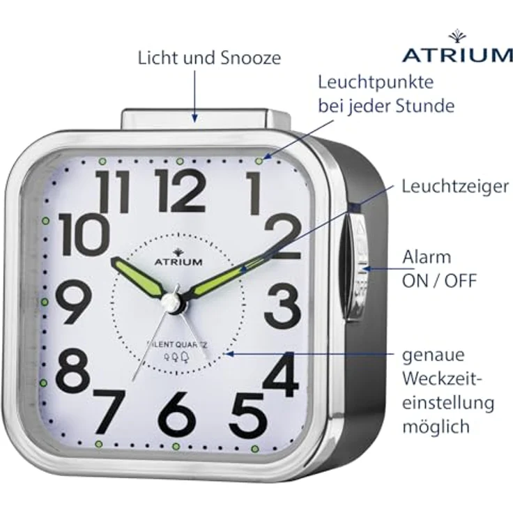 Atrium A530-7 Seniorenwecker, analoger Quarz-Wecker mit extra lautem Glockensignal und großen Zahlen, schwarz – Bild 3