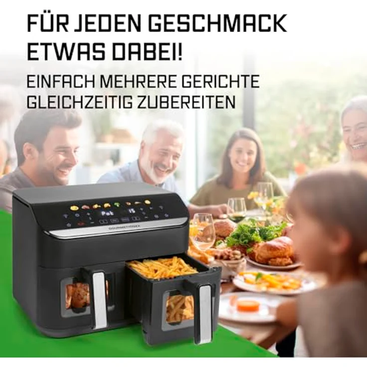GOURMETmaxx AirGenius 2-Kammer-Heißluftfritteuse, 9 Liter (2 x 4,5 l) mit Multi-Color LED-Touchdisplay, Mattschwarz, 2400 Watt – Bild 8