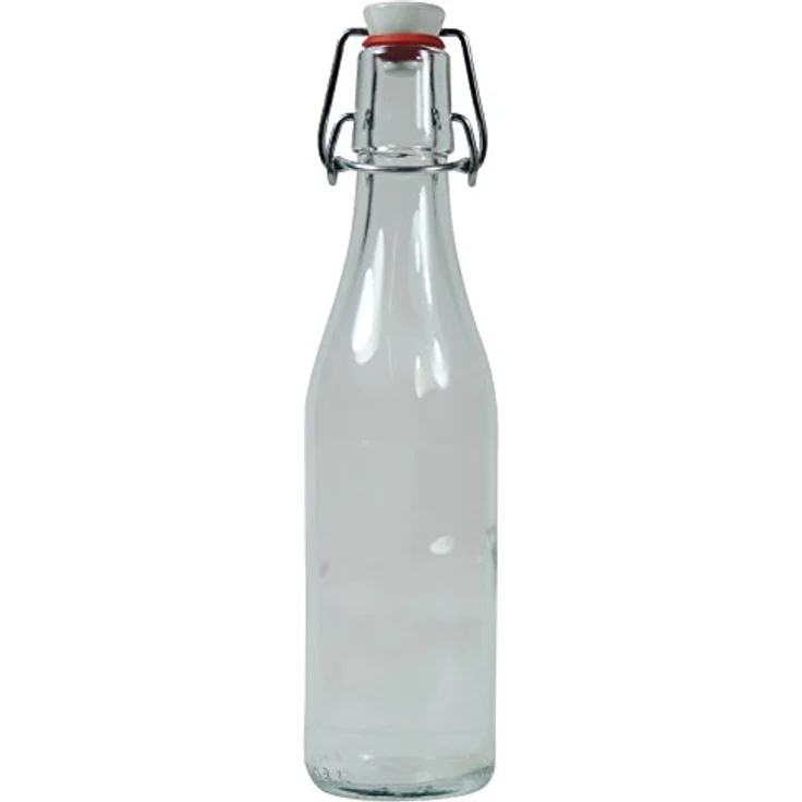 Viva Haushaltswaren 2 x kleine Glasflasche 330 ml leer mit Bügelverschluss aus Porzellan zum Befüllen, als transparente Saftflasche und Ölflasche verwendbar (inkl. 2 Beschriftungsetiketten) – Bild 3