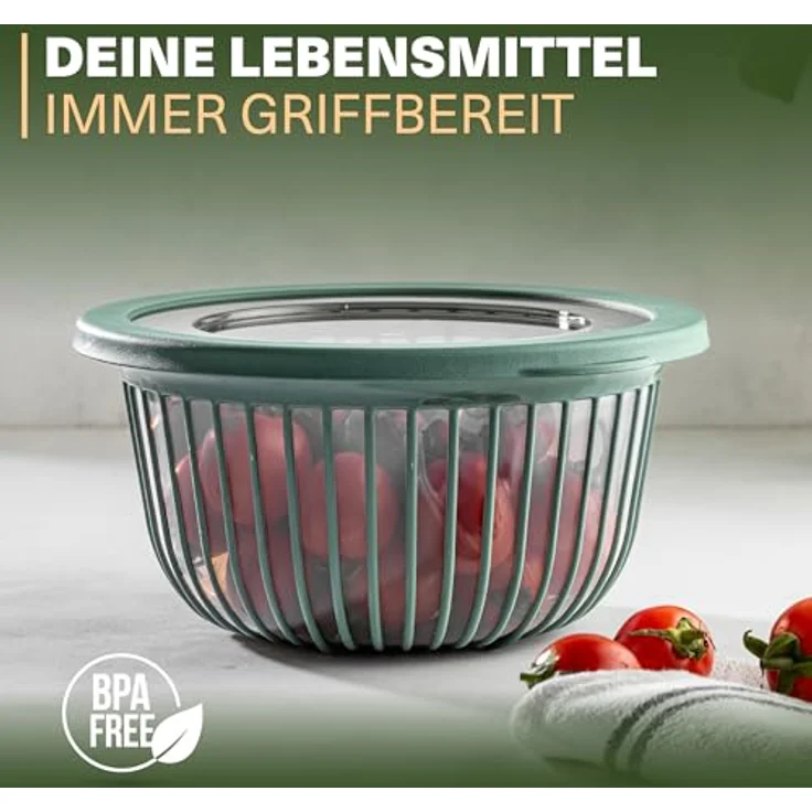 VIWARES 3 Schüssel-Set mit Deckel stapelbar (6-teilig) - 1, 2, 3 L, BPA-frei, spülmaschinenfest, grün, für Teig, Salate und Lebensmittelaufbewahrung – Bild 8