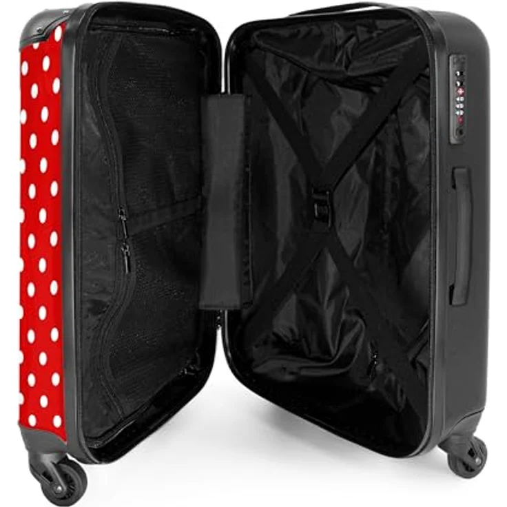 NoBoringSuitcases.com© Hartschalen-Trolley Weiße Punkte auf rotem Hintergrund 67x43x25cm, 4 Rollen, Koffer Mittelgroß, Suitcase für Erwachsene – Bild 4