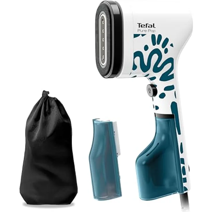 Tefal Pure Pop Home & Travel Dampfbürste, 20 g/Min. Dampfabgabe, in 15 Sek. einsatzbereit, Pad-System, sicheres Dampfglätten, Alpenblau