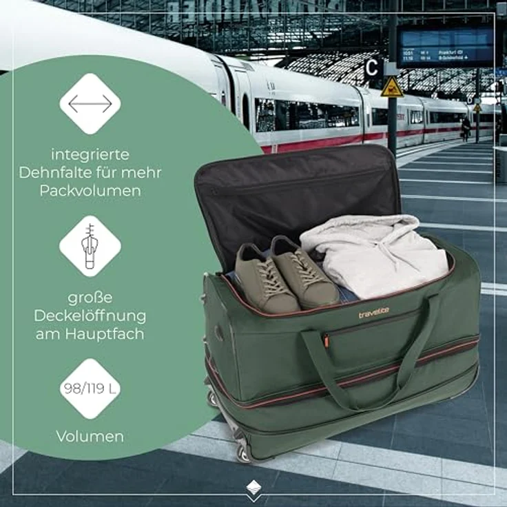 Travelite Basics Koffer, 98 l, grün, mit Volumenerweiterung und Schuhfach – Bild 3