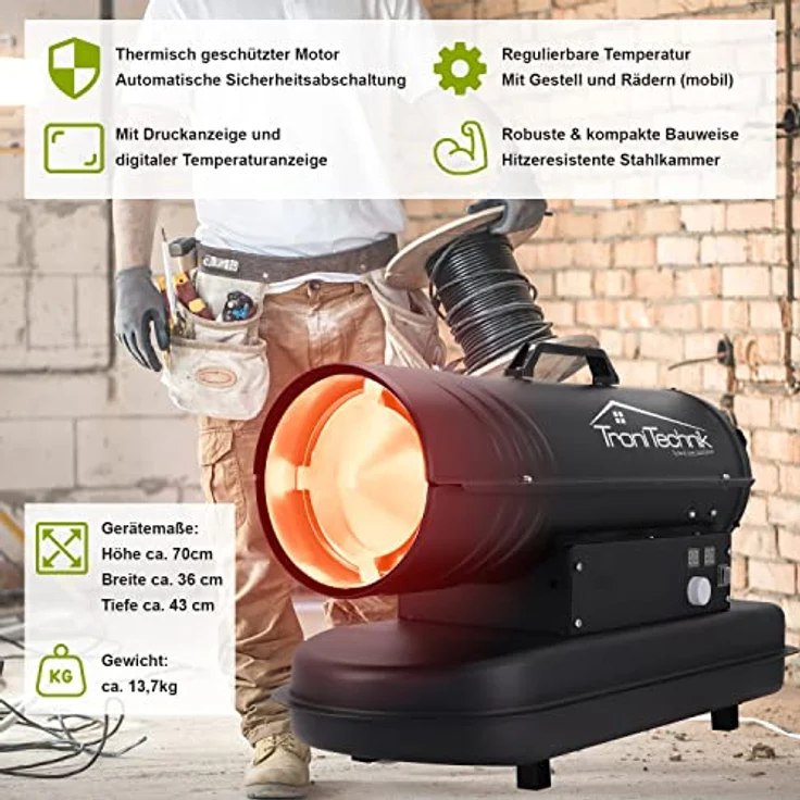 TroniTechnik TT-HK-241 Heizkanone Dieselkanone Heizlüfter 20 kW mit Tragegriff,  – Bild 5