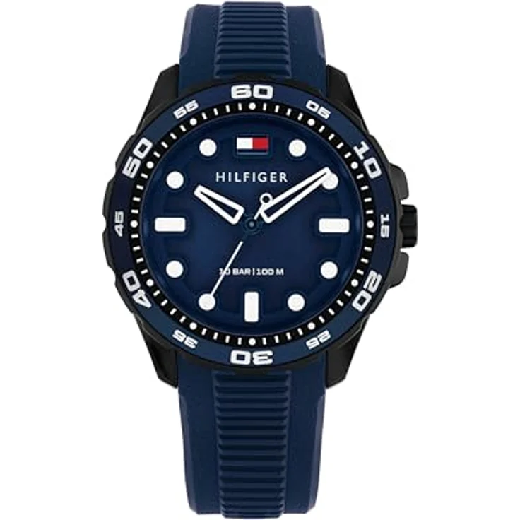Tommy Hilfiger Analoguhr für Herren, 40 mm Edelstahlgehäuse, blaues Silikonarmband, wasserdicht bis 100 m – Bild 1