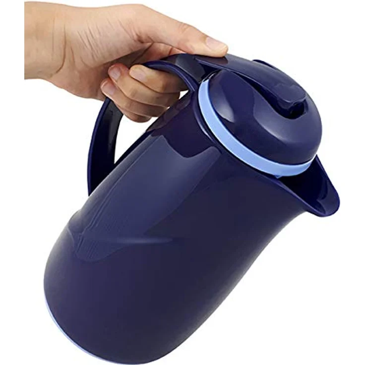 Helios 2934-008 Wave Push Kunststoff-Isolierkanne, 1 Liter, dunkelblau - Spülmaschinenfest, praktische Einhandbedienung, Helios Q100-Qualitätsglas-Einsatz, 5-jähriges Helios Warmhalteversprechen – Bild 4