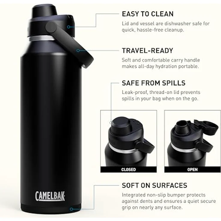 CAMELBAK Thrive Chug Isolierte Edelstahl Wasserflasche, 1,2 L, leicht zu tragen, auslaufsicher, schwarz – Bild 3