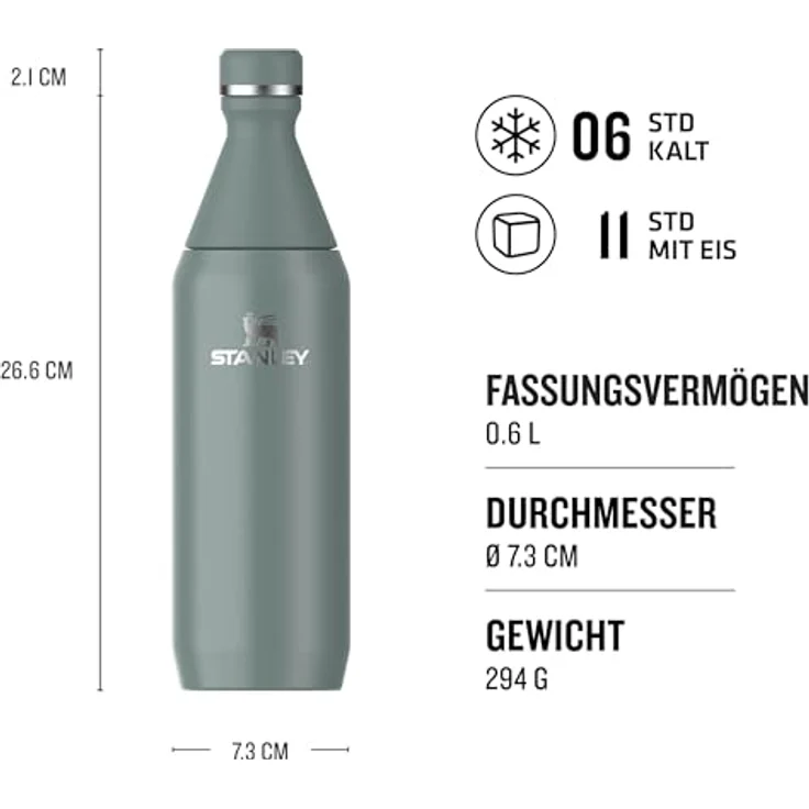 STANLEY All Day Slim Bottle 0,60 L, doppelwandige Vakuumisolierung, aus recyceltem Edelstahl, Farbe shale – Bild 2