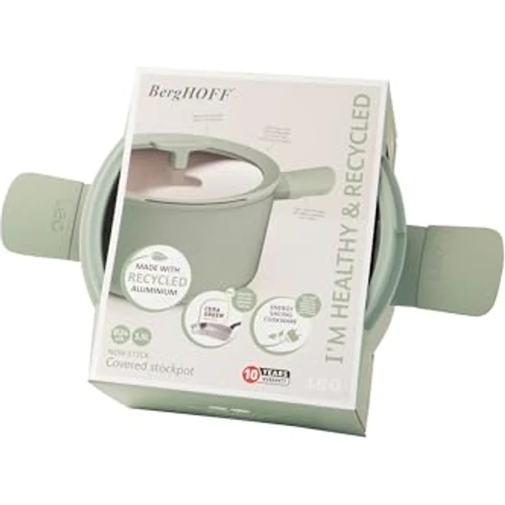 BergHOFF Leo Balance großer Kochtopf (24x14 cm) - induktionsgeeignet, Suppentopf mit Deckel, gesunde CeraGreen-Antihaftbeschichtung, recyceltes Aluminium, Farbe: Sage – Bild 3